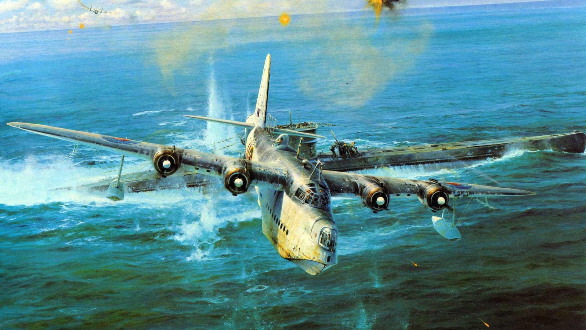 sunderland sottomarino u-461 robert taylor catturato in superficie sottomarino attacco guerra disegno