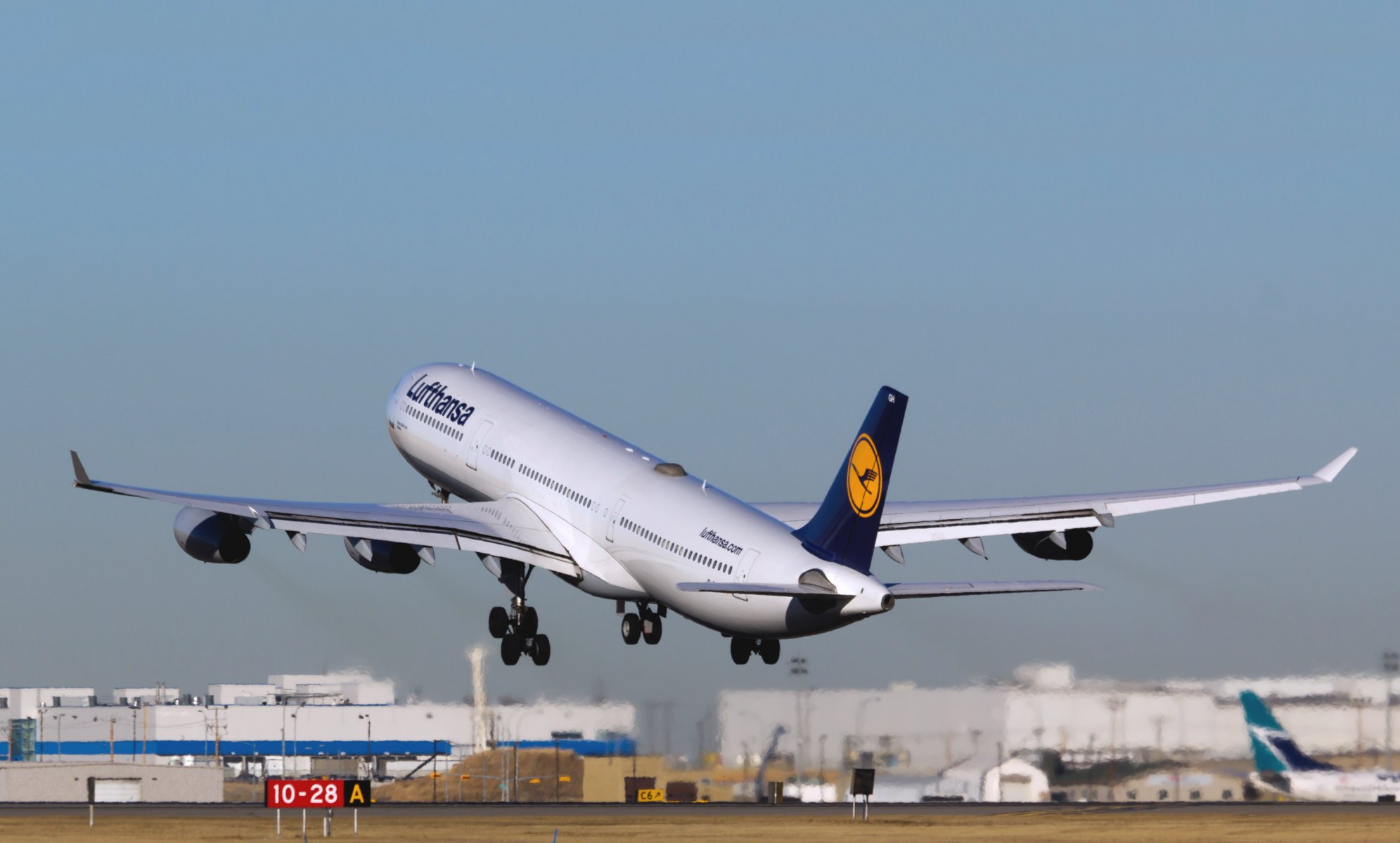 airbus a340 lufthansa samolot start dzień samolot w powietrzu