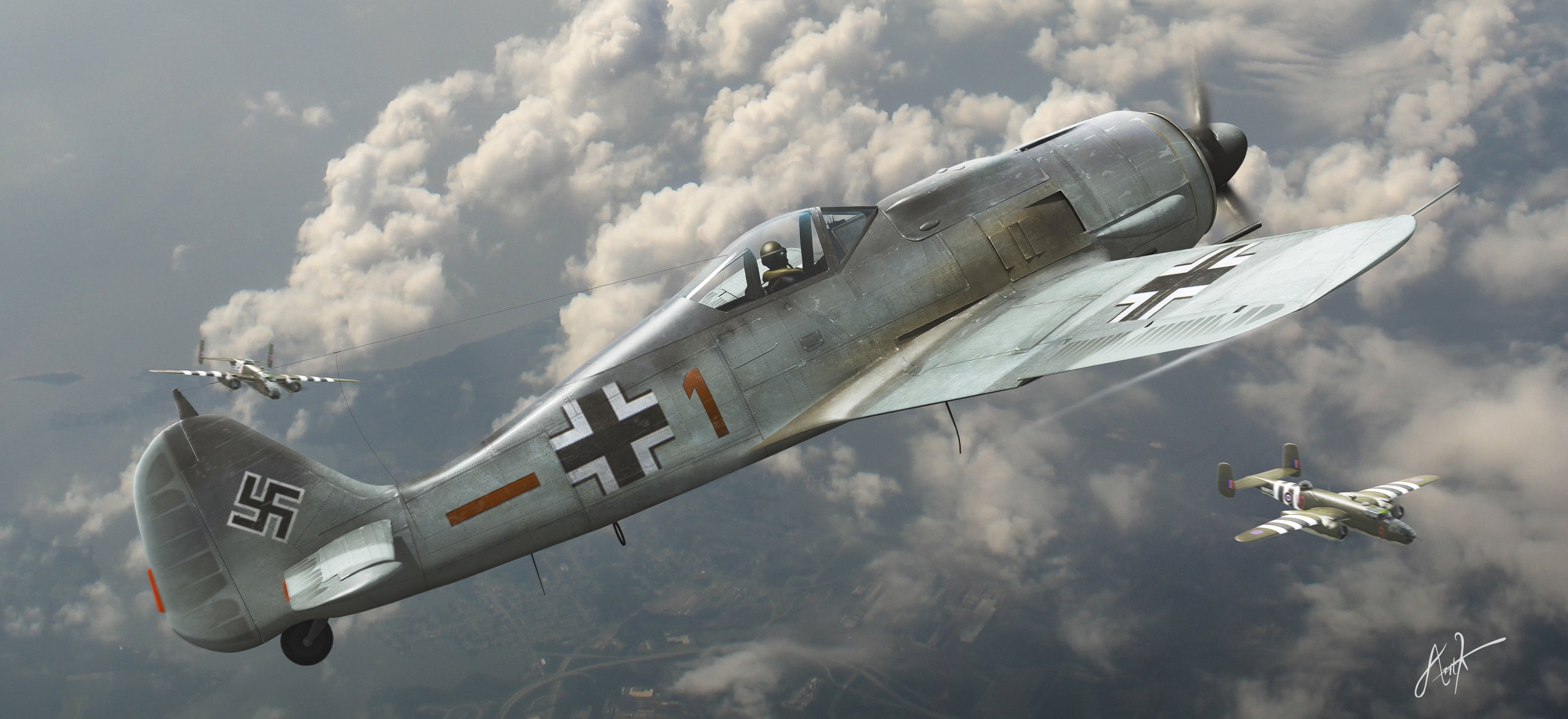 luftkampf focke-wolf fw 190 deutsch kampfjet b-25 amerikanisch bomber luftfahrt zweiter weltkrieg