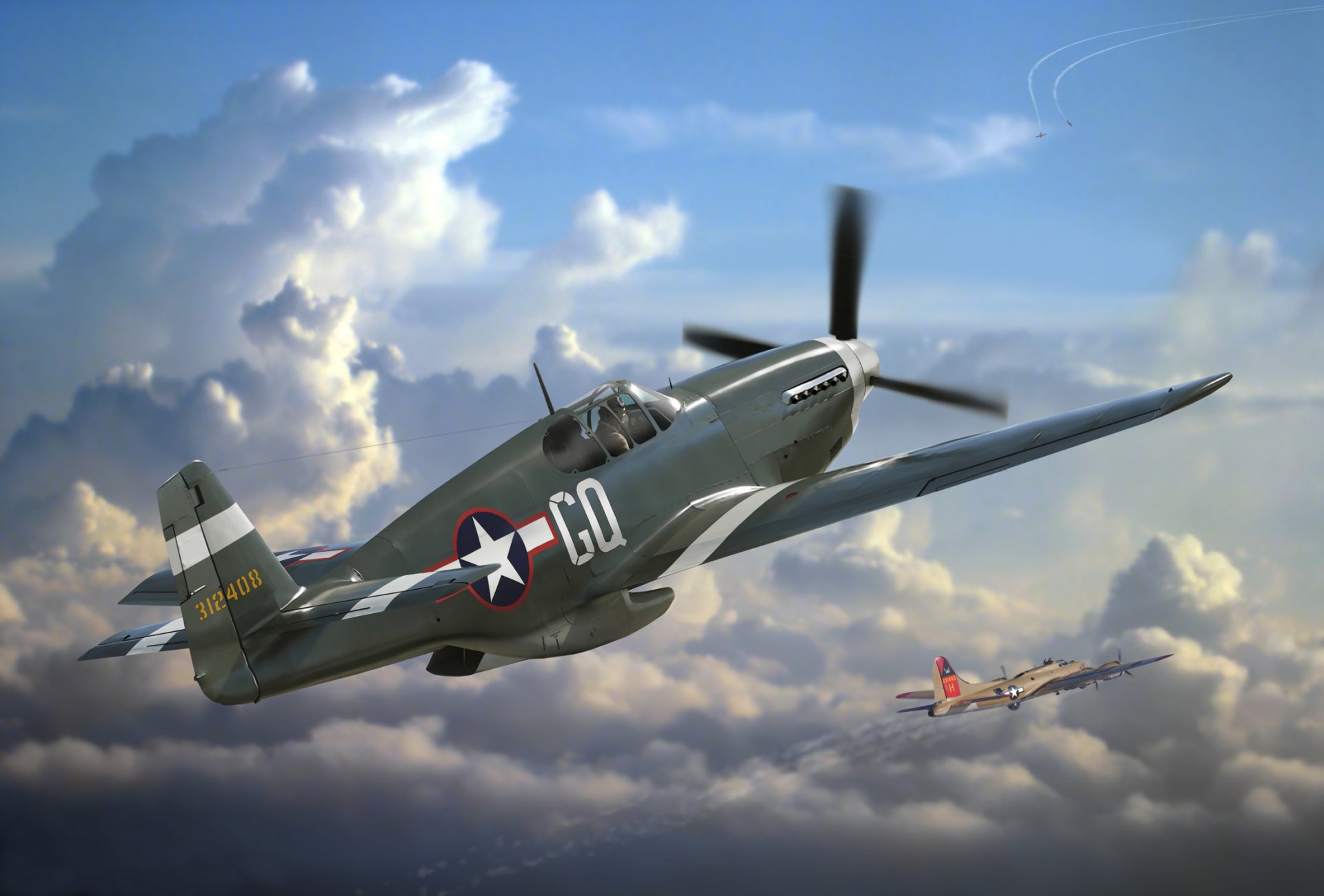 art aircraft north america r-51 mustang american single-seat fighter long-range range action battle in sky operation from 1942. to 1984. air force usa ww2