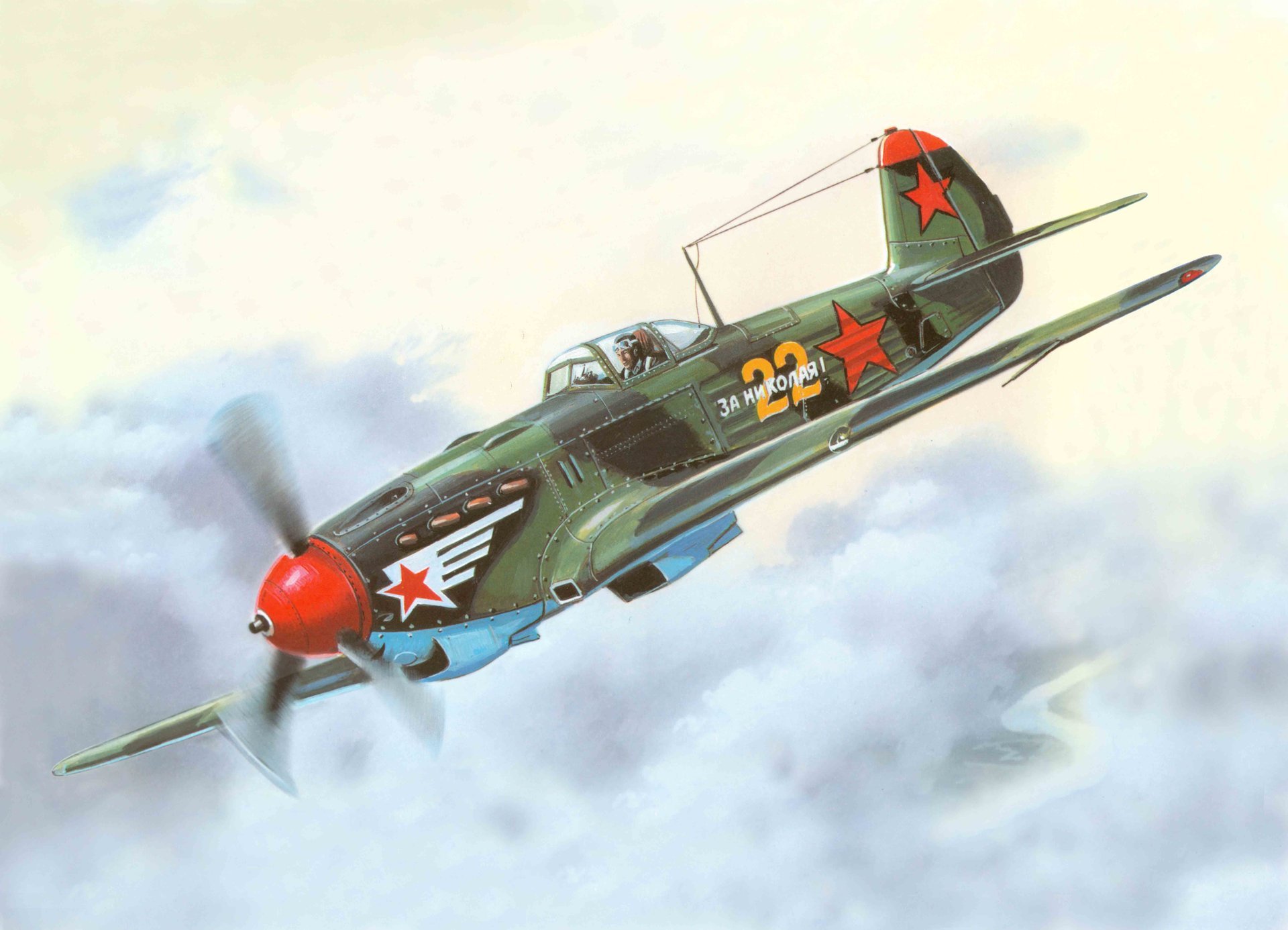 art aereo yak-9 sovietico monomotore fighter volo nel cielo yakovlev design bureau ussr air force seconda guerra mondiale ww2