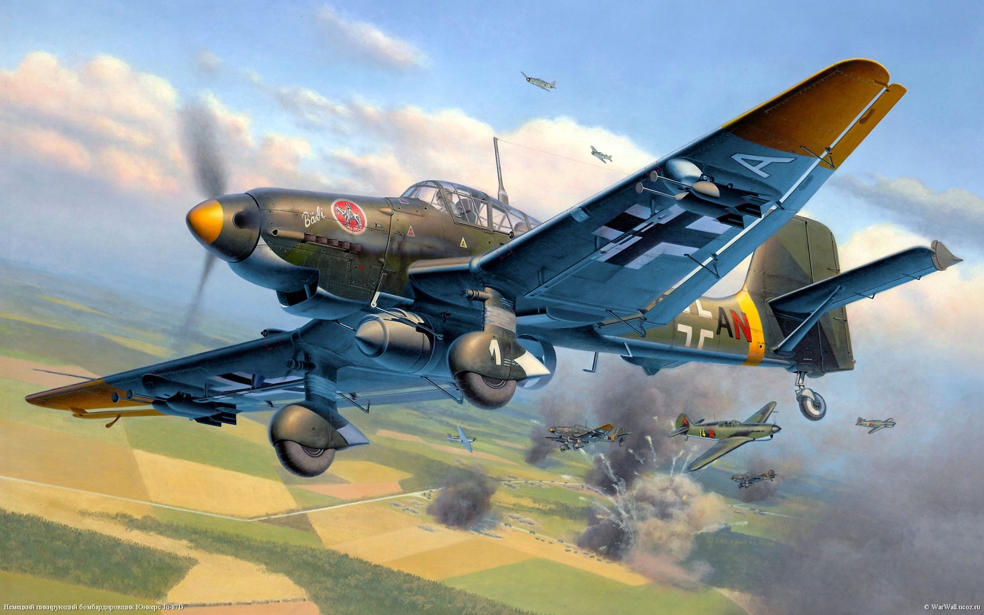 guerre ciel air combat au premier plan plan junkers yu-87 lui. nom de la pièce rus. surnom laptezhnik moins souvent - lapotnik piqué bombardier et stormtrooper temps. seconde guerre mondiale