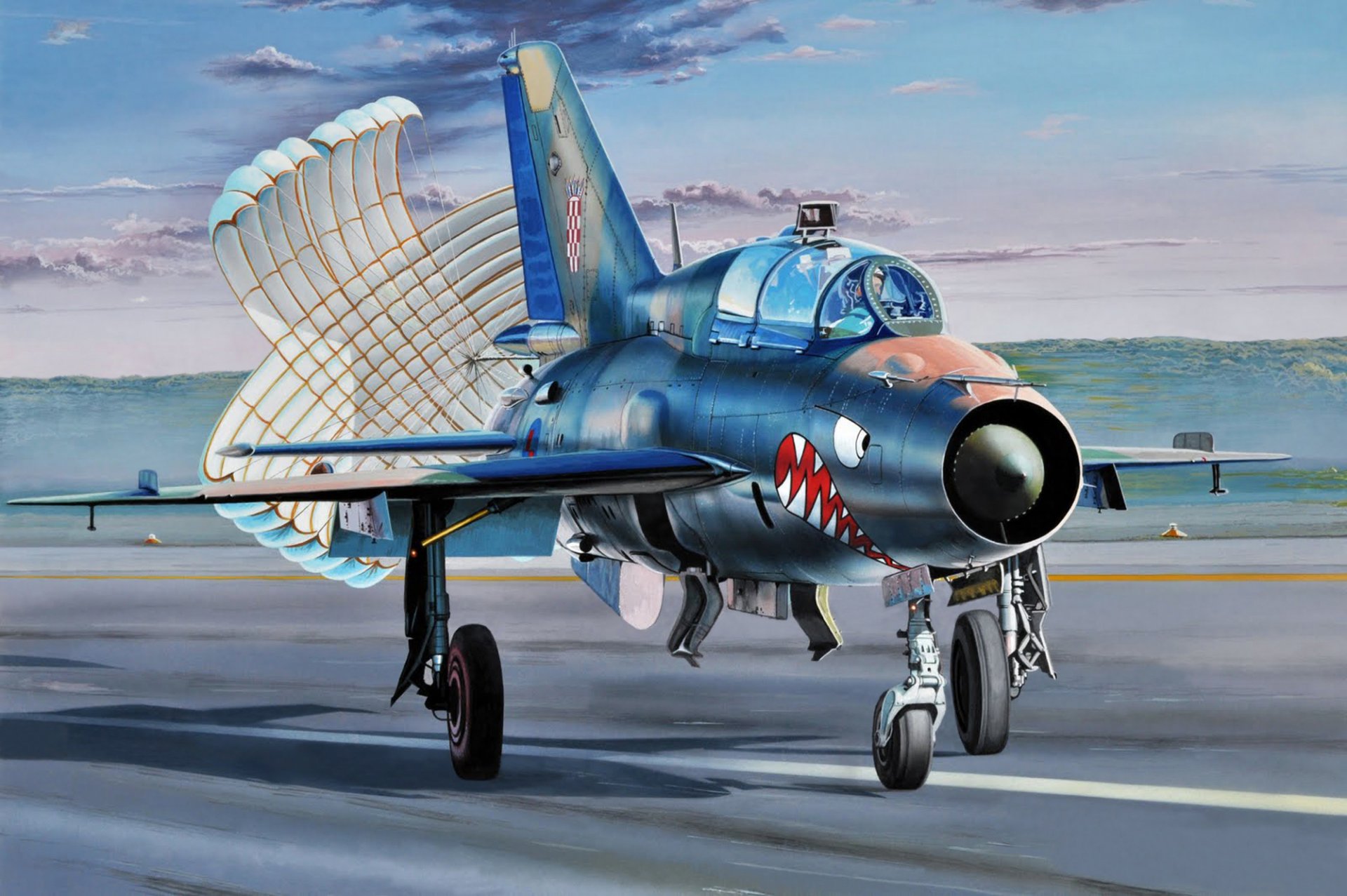 aereo artistico mig-21 combattente multiuso sovietico il combattimento supersonico più comune nel mondo atterraggio con paracadute frenante rilasciato metà degli anni 1950 è diventato il primo aereo ala delta artista daniel frka