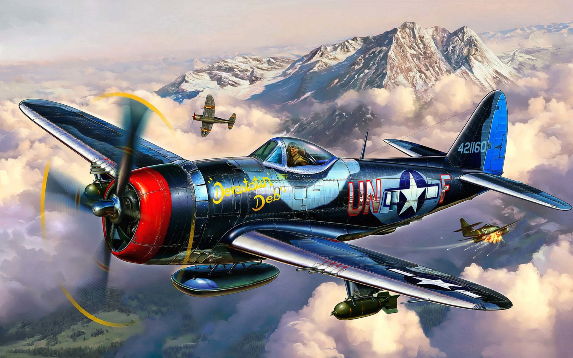 arte avión república p-47 thunderbolt luchador bombardero fuerza aérea ee.uu. en cielo aéreo combate ww2 artista michal reinis