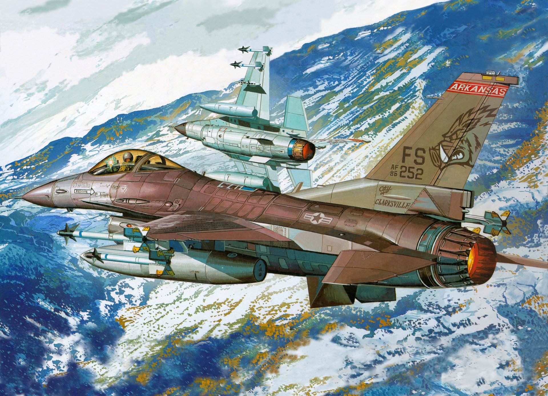 f-16 f-16 kämpfer flugzeug luftfahrt luftwaffe berge kunst