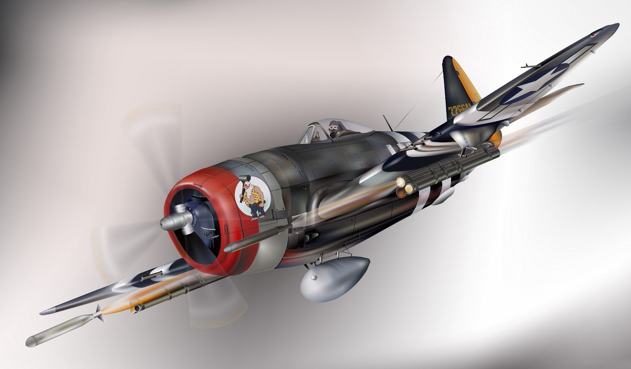 kunst flugzeug republik p-47 thunderbolt kämpfer bomber in himmel luftwaffe usa ww2