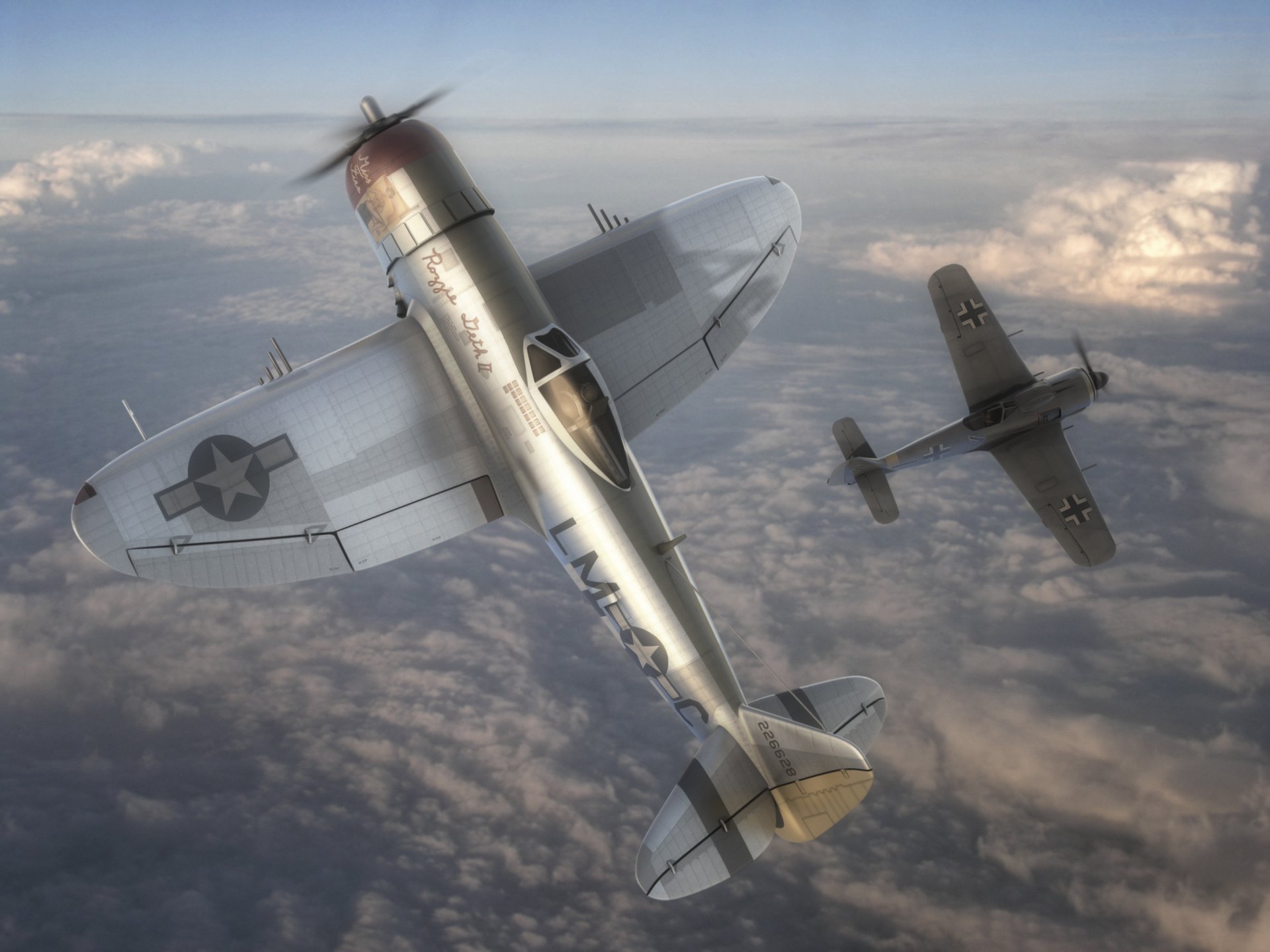 r-47 americano luchador vs focke-wulf fw 190 wurger segunda guerra mundial arte