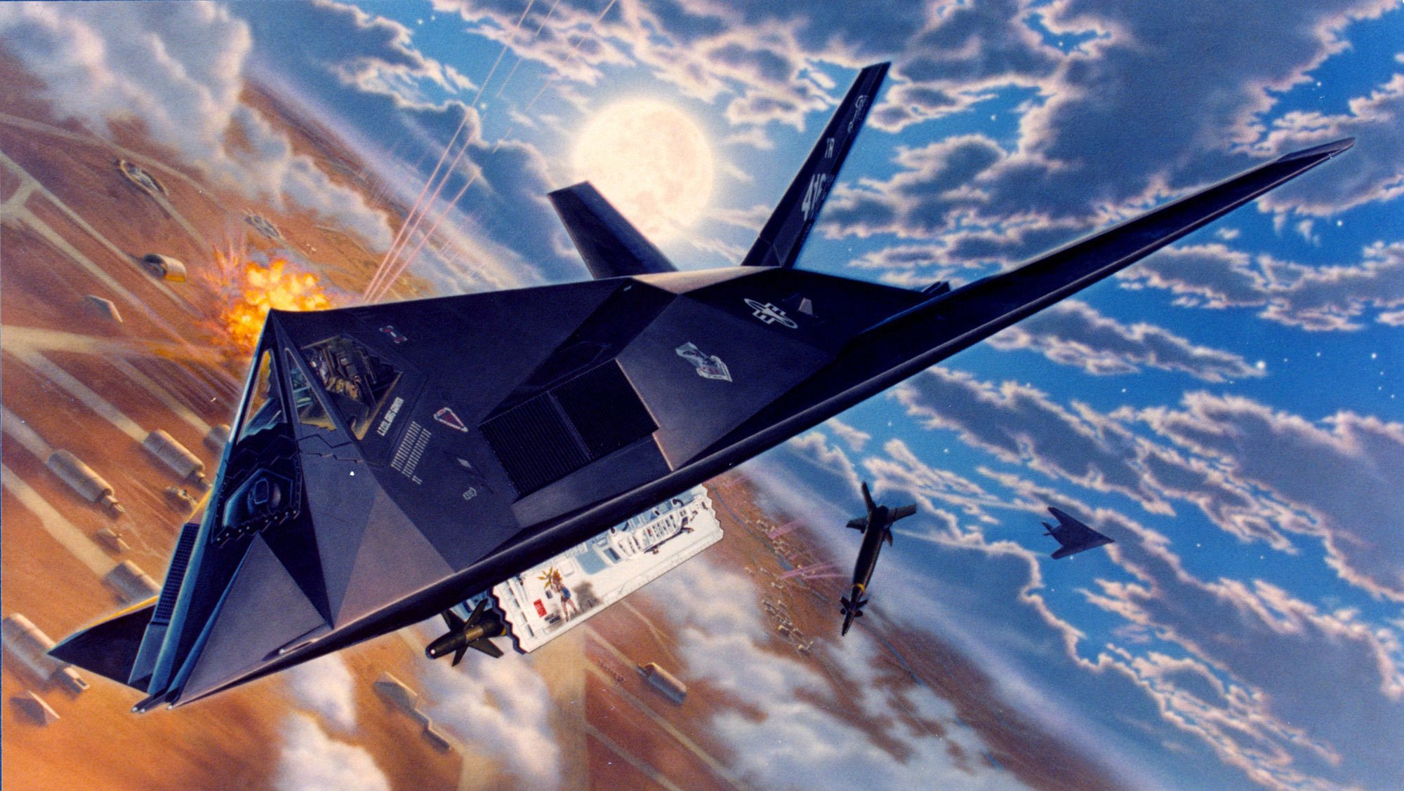 plane lockheed f-117 night hawk american single subsonic tactical hardly noticeable shock intended to hide penetration through system air defense enemy and attacks strategically major ground facilities