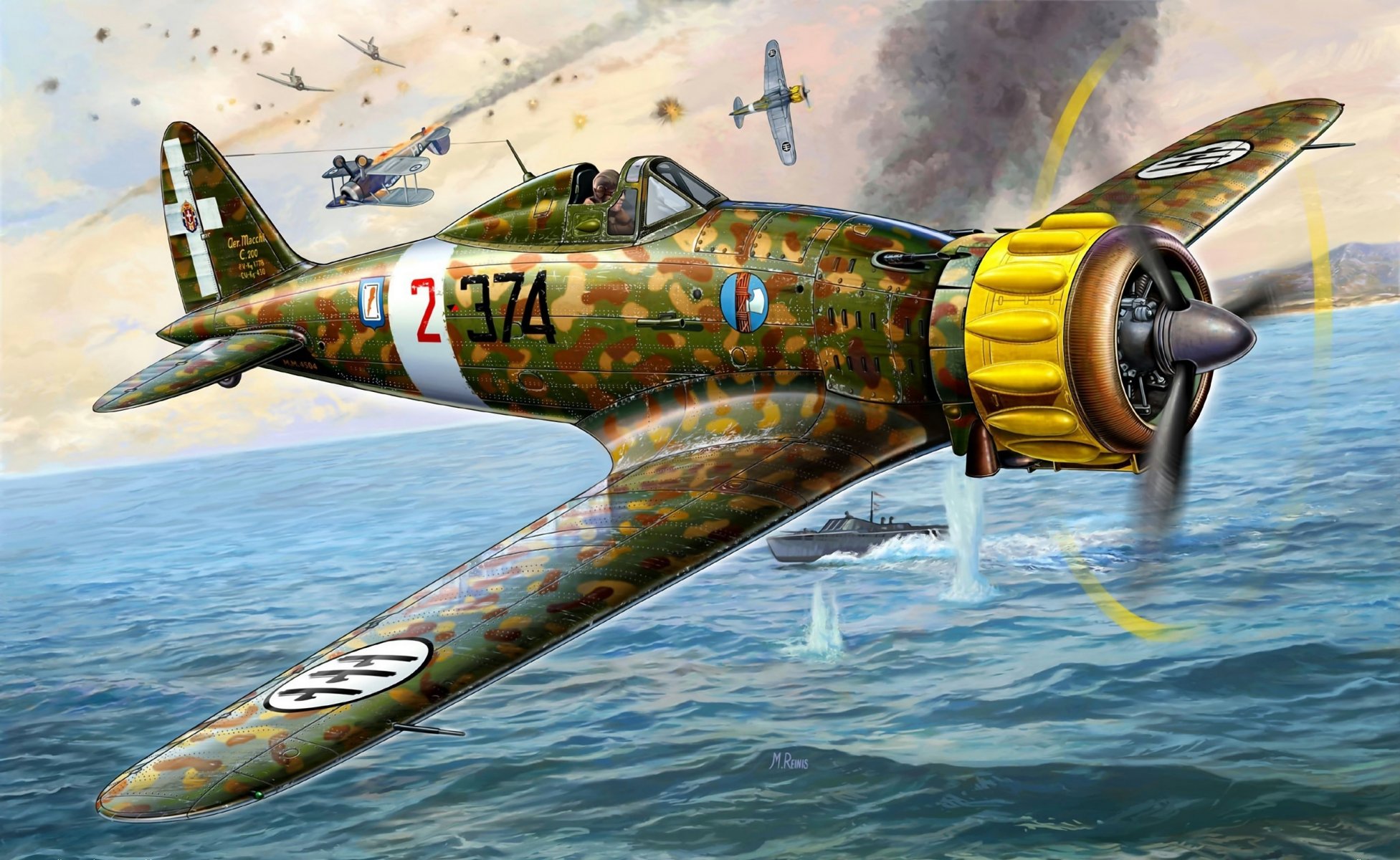 art mckee c.200 saetta macchi lightning single italian fighter sky fight sea boat ww2