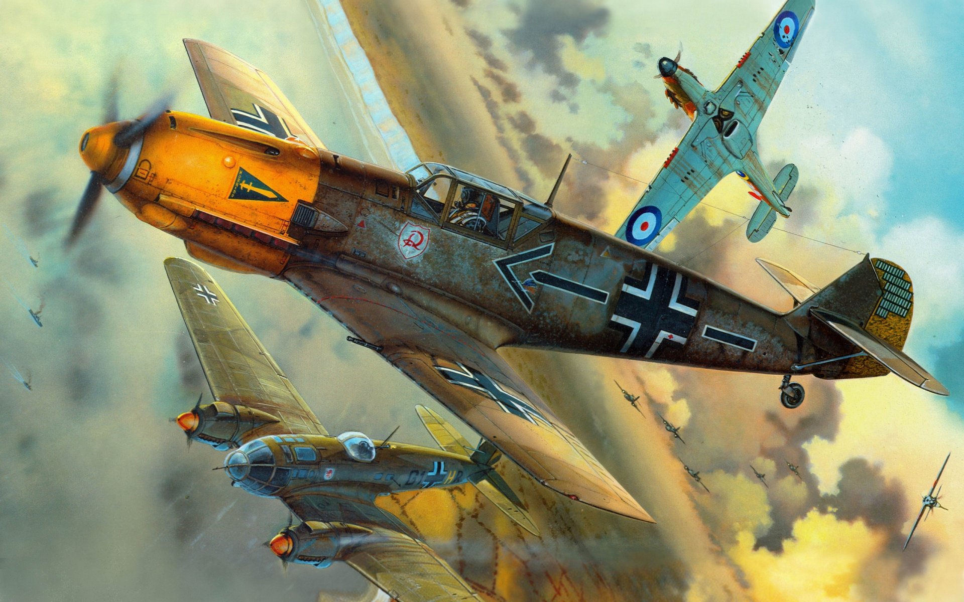 messerschmitt bf-109e4 planes german uk dogfights the second world war