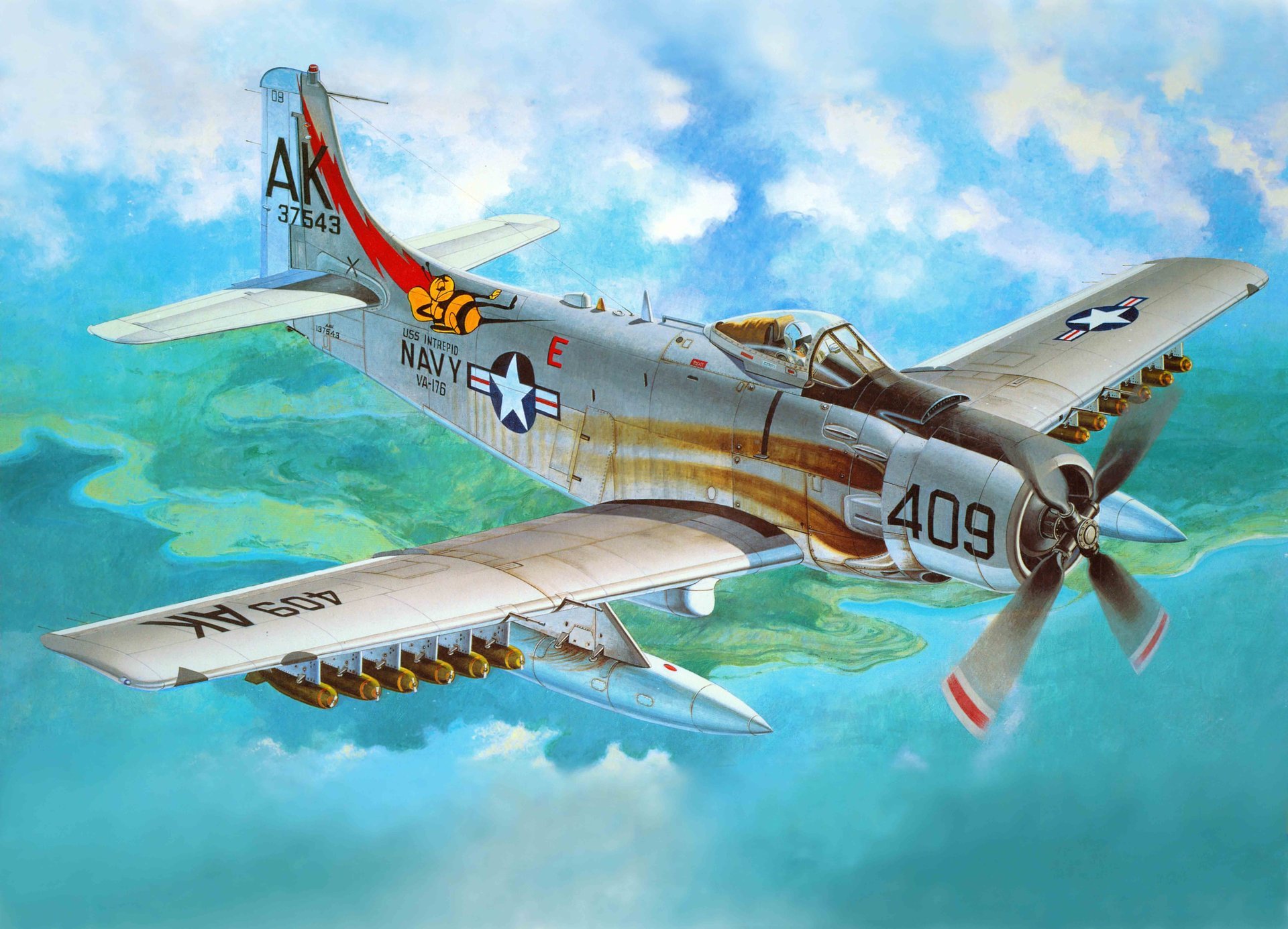 kunst flugzeug a-1h skyraider amerikanisch stormtrooper kolben skyrader vierteljahrhundert bestand auf bewaffnet luftwaffe und marine usa angewendet in koreanisch vietnam kriegen