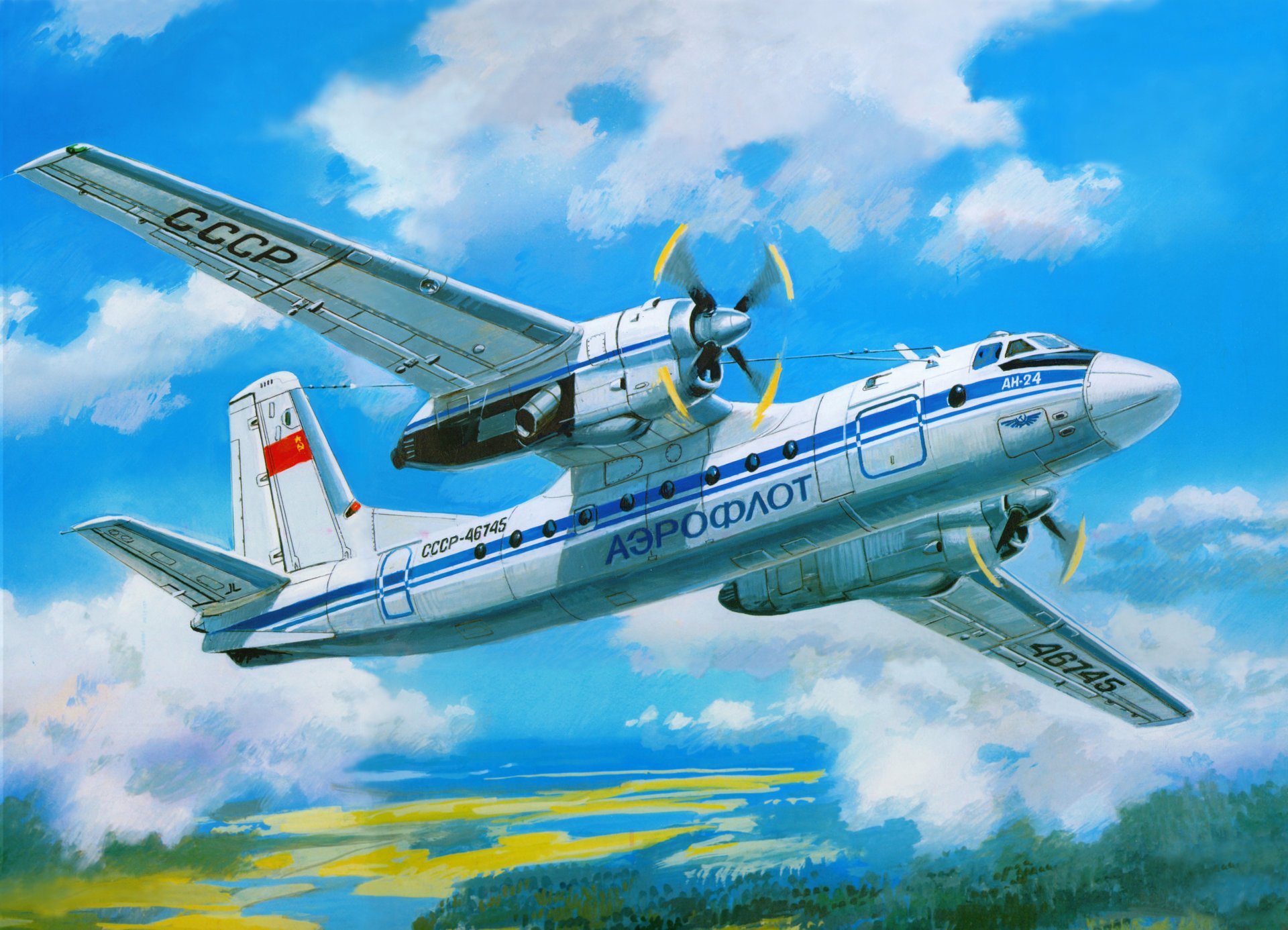 an-24 turbopropulseur passager avion aviation aeroflot art