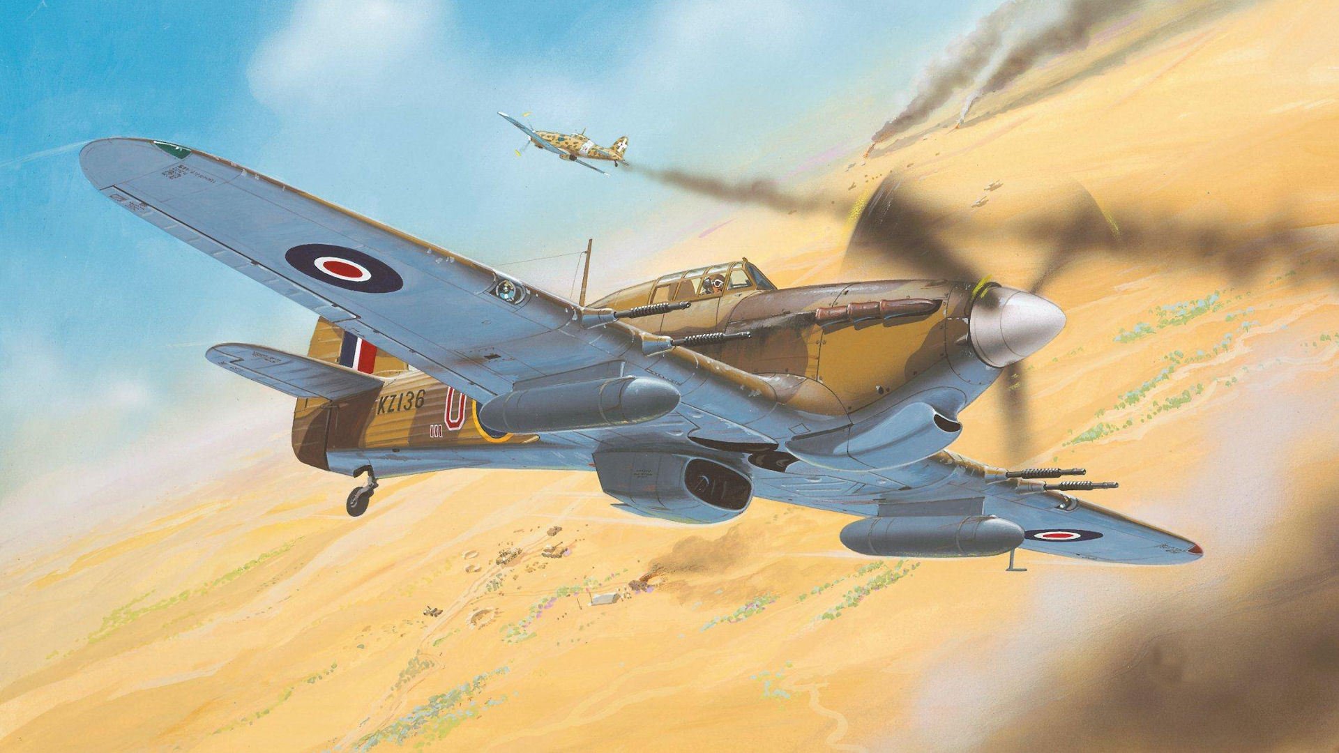 hawker uragano mk ii combattente deserto guerra disegno arte