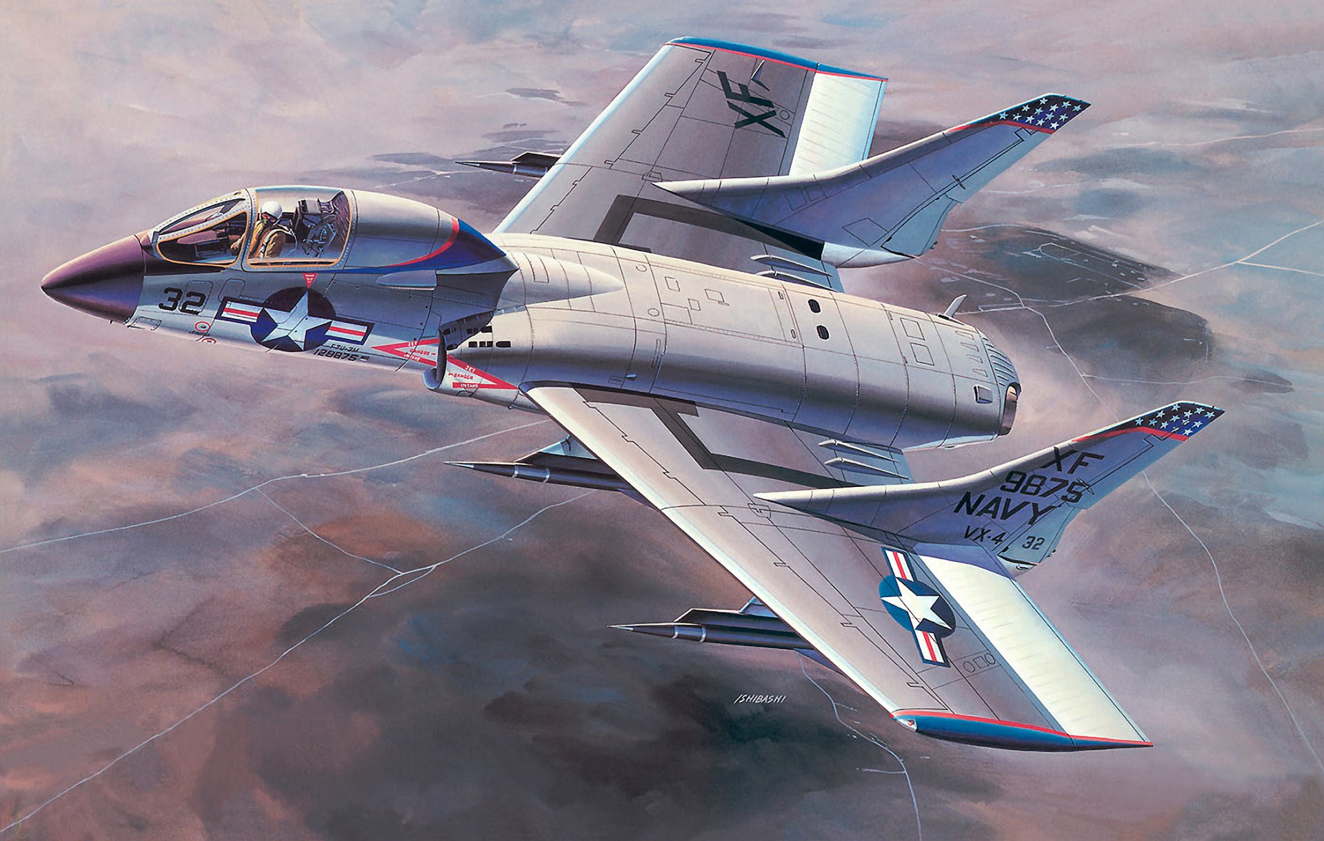 arte cielo avión vought f7u cutlass sable de abordaje cubierta caza estados unidos tierra.figura