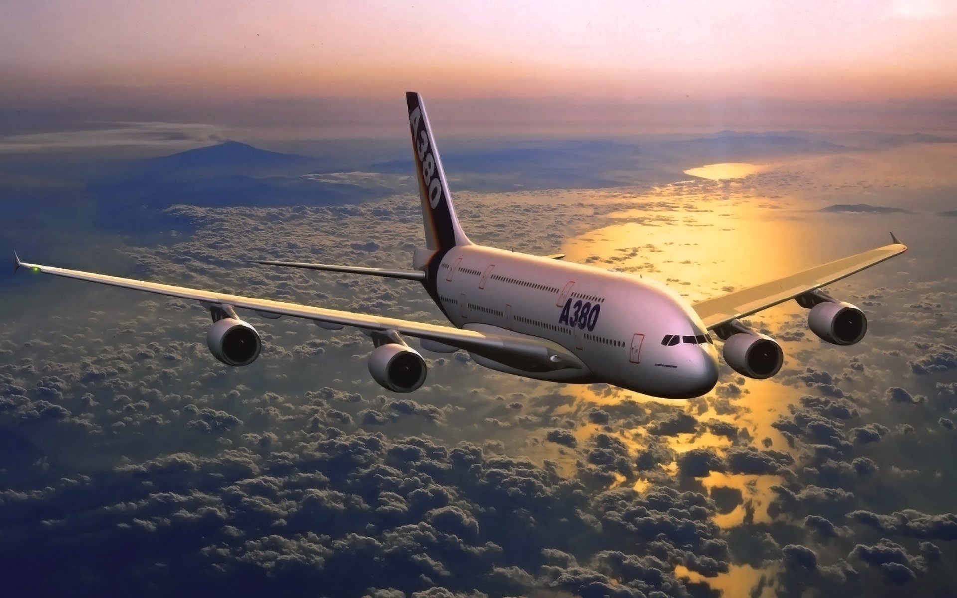 airbus a380 luftfahrt himmel in der luft flugzeug fliegt sonnenuntergang meer