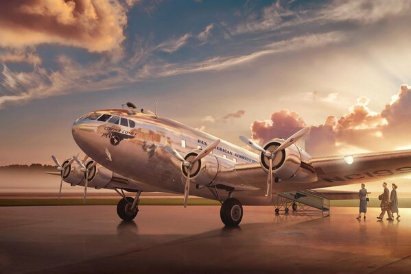 Embarque de pasajeros en un Boeing de Pan American airways