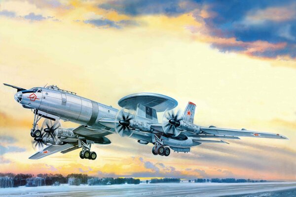 Disegno di un aereo Tu-126 creato per rilevare bersagli aerei e marittimi