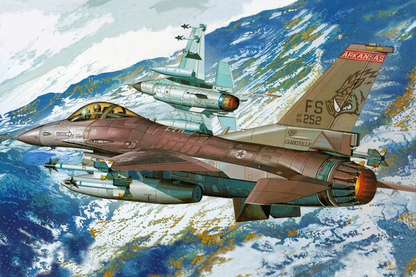 Caza F-16. Dibujo gráfico