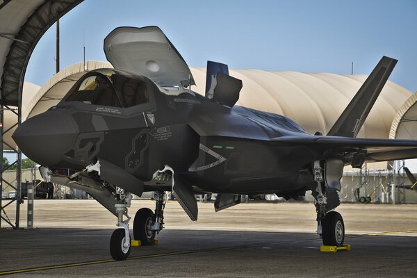 A fighter bomber is preparing to fly