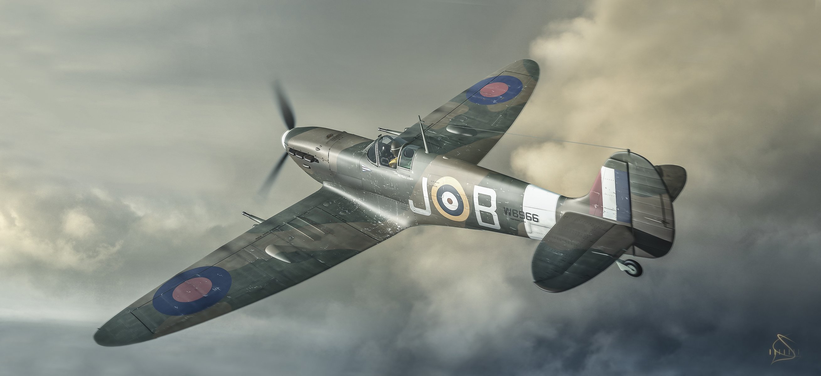 arte aereo nel cielo volo retro supermarine spitfire combattente intercettore scout