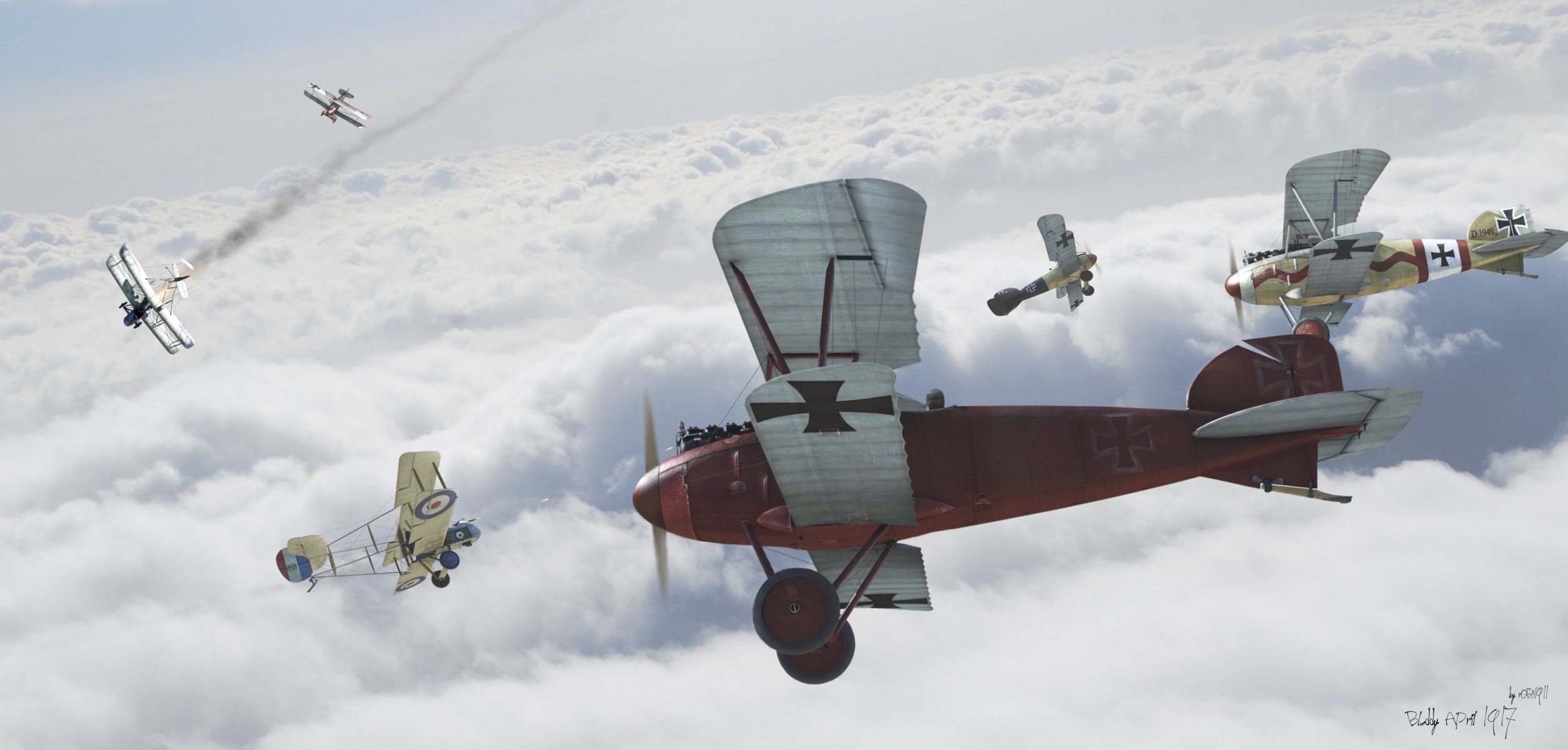 plane biplane sky battle