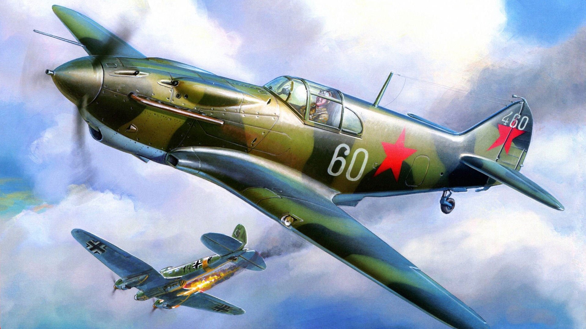 lagg-3 lavochkin-gorbunov-gudkov heinkel he 111 hit war bomber fighter fire