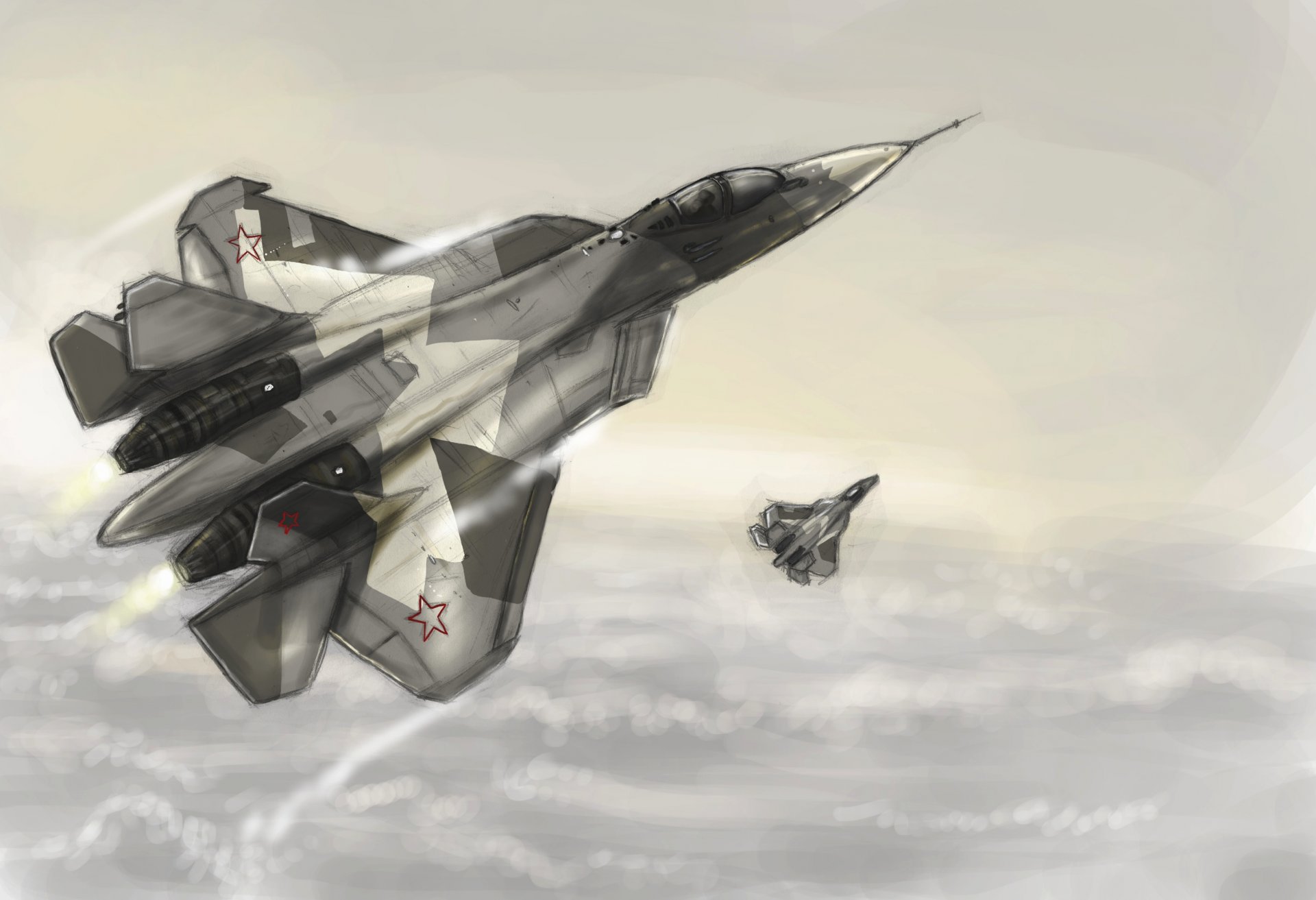 sukhoi pak fa t-50 pak fa air force multi-purpose combattente disegno volo altitudine nuvole cielo