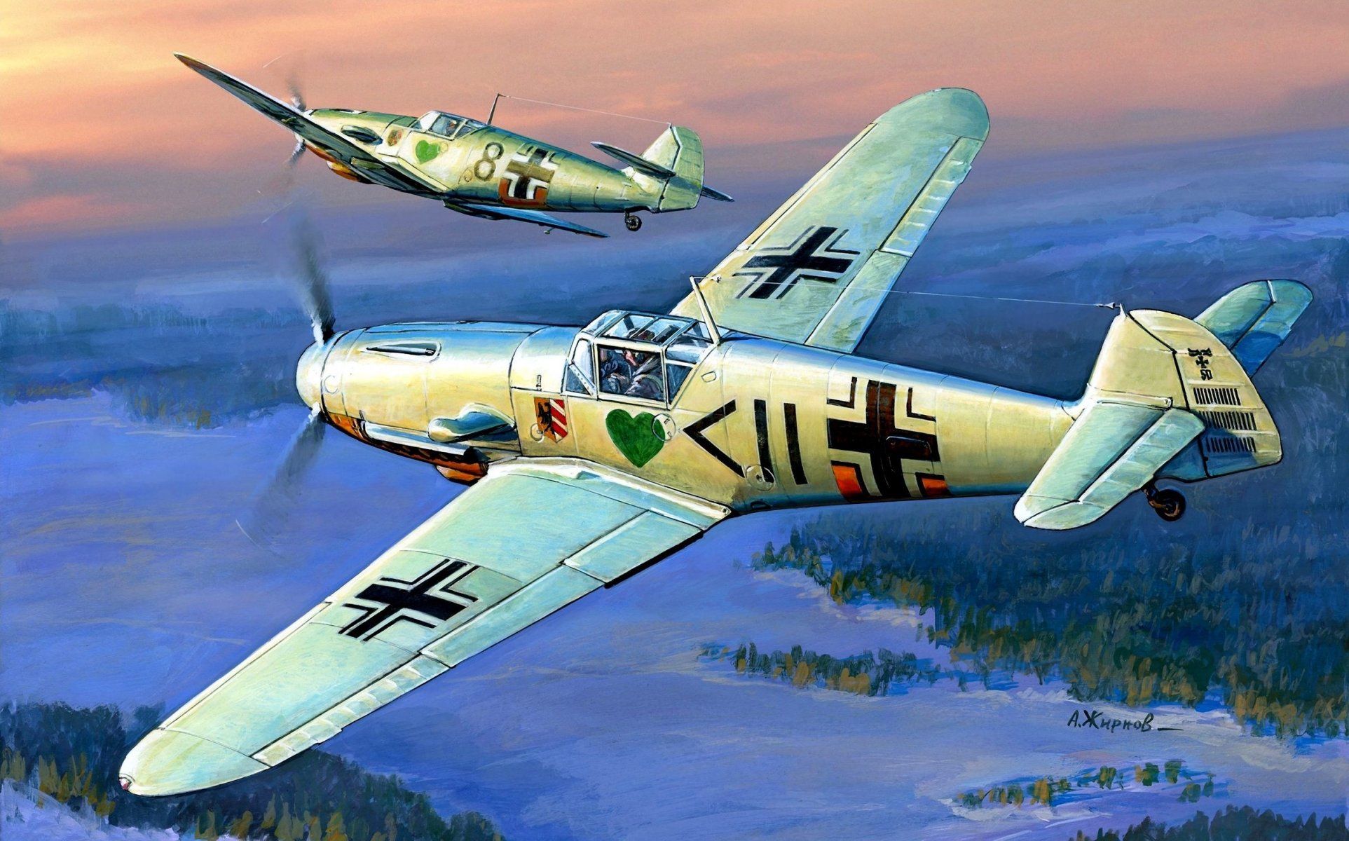 figure zhirnov airplane ME-109 BF-109F2 messerschmitt messerschmitt luftwaffe group commander I. / JG-54 jagdgeschwader 54 grunherz 54th fighter squadron grunherz green heart hauptmann hans philip captain Hans Philip march 1942 the second world