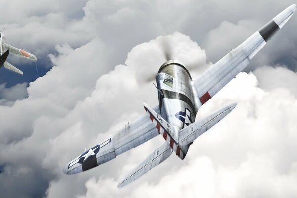 Airplane in a clear sky clouds