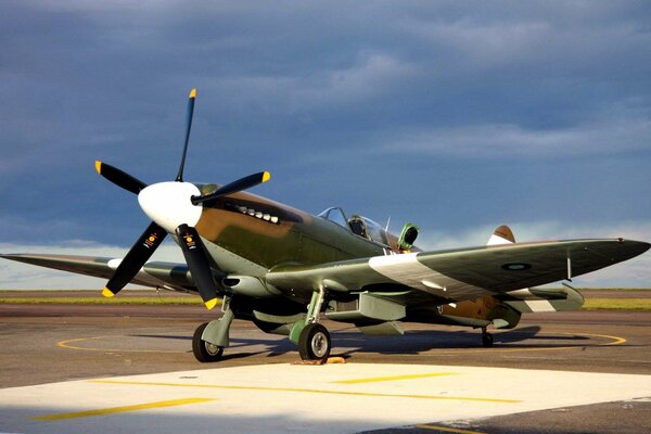 British retro airplane at the airfield