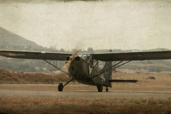 A dark background shows the take-off of an airplane