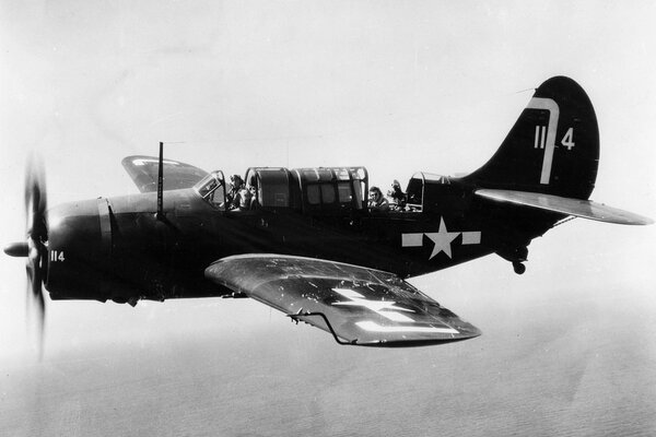 Retro bomber aircraft in black and white