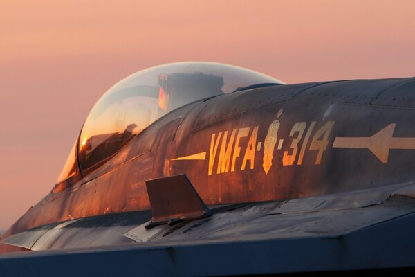 Airplane cabin in sunset lighting