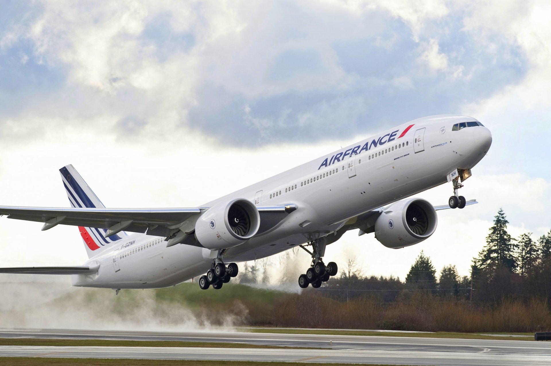 pasajeros avión boeing air france aire francia avión despegue cielo nubes árboles