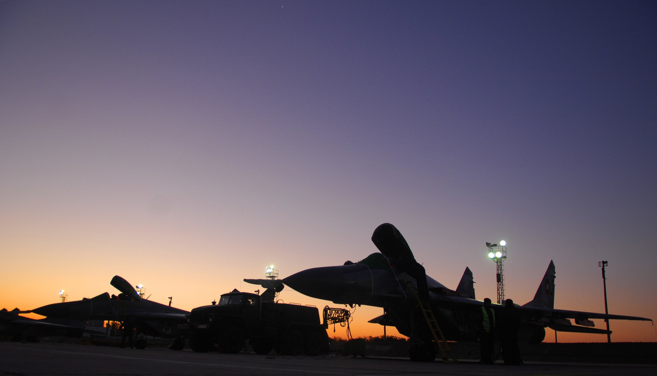 mig-29 airport sunset