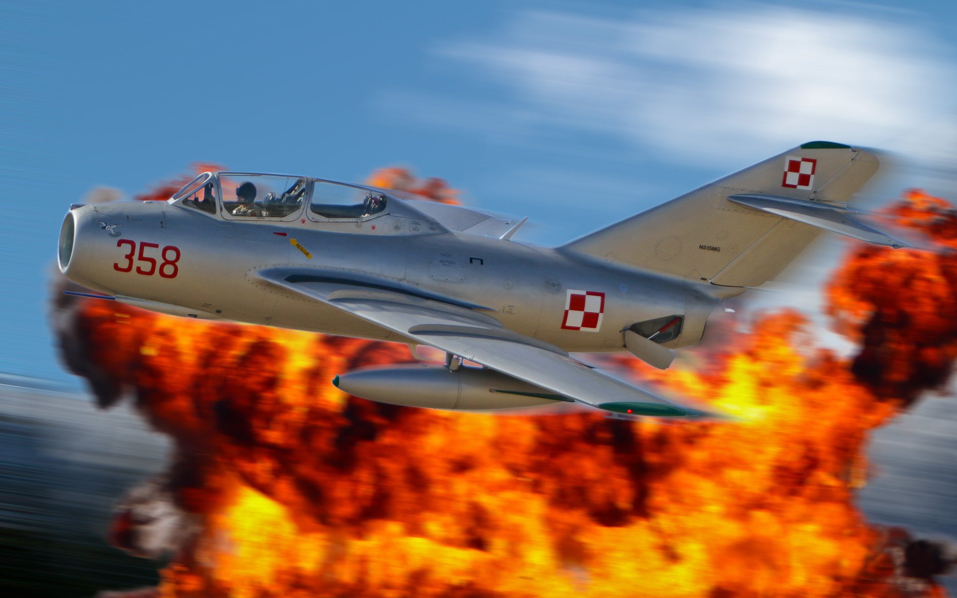 mig-15 ogień niebo