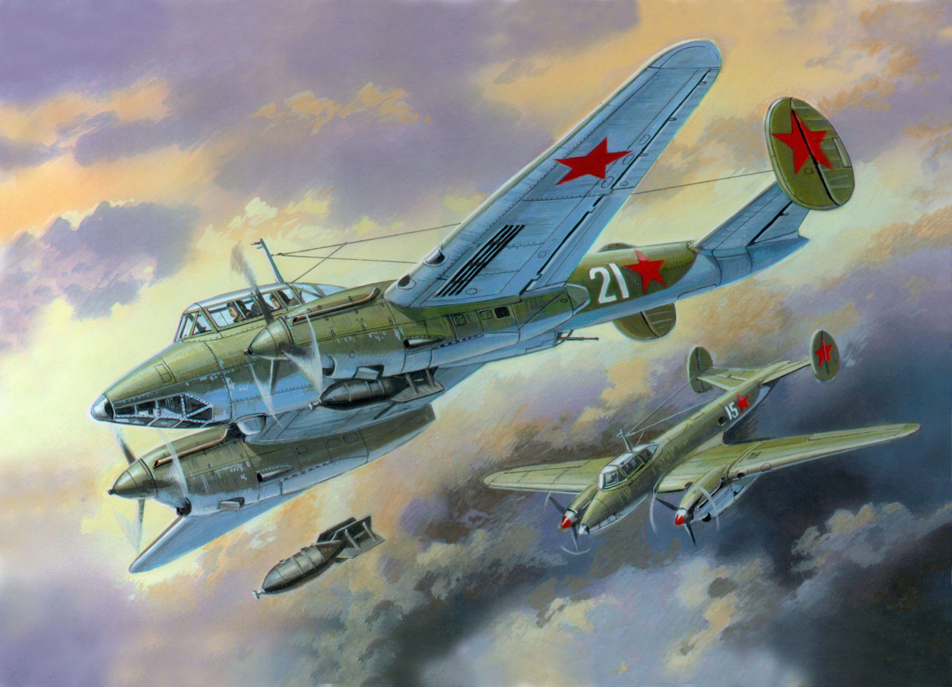 pe-2 rysunek bombowce nalot nurkowanie