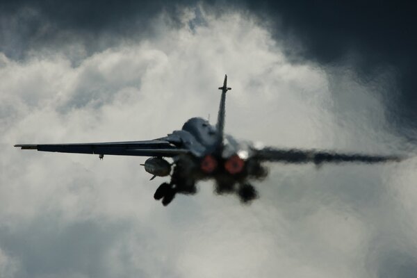 CE-24 aircraft takes off into the cloudy sky