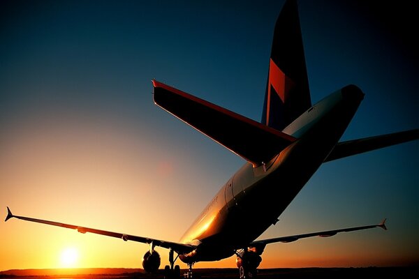 Passenger airliner at sunrise