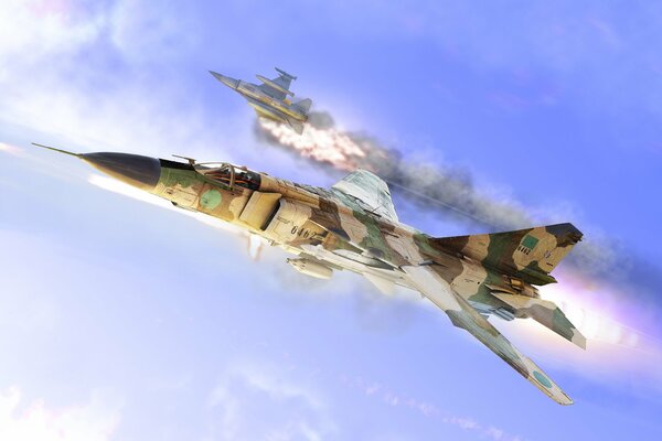 MIG 23 dans le ciel vole vers le bas