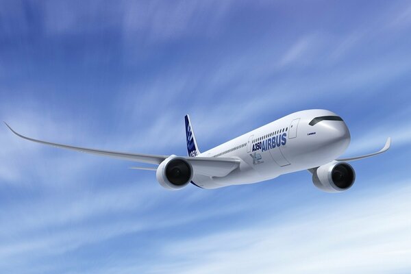 The airbus is flying in beautiful clouds