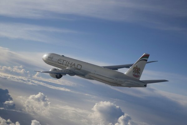 Avion de passagers dans le ciel et les nuages