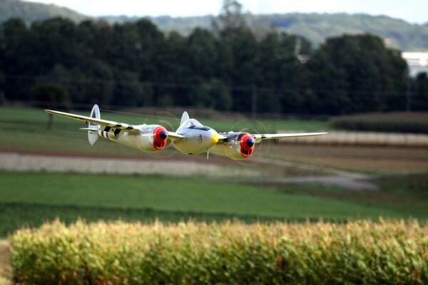 Aircraft model of the American Lockheed P-38 fighter