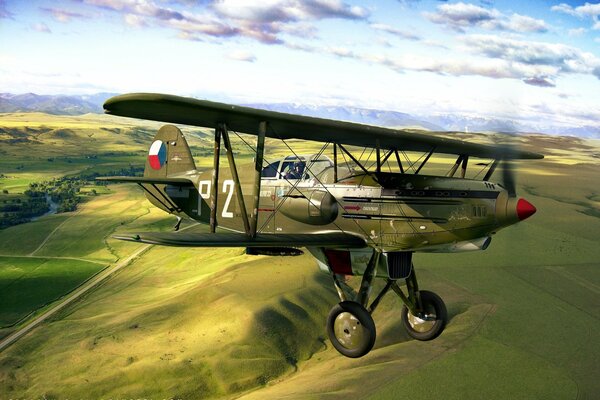 Beautiful old airplane in the blue sky