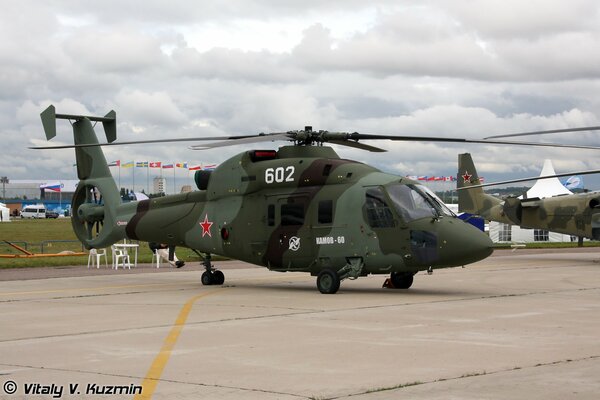 Military helicopter on display at the airfield