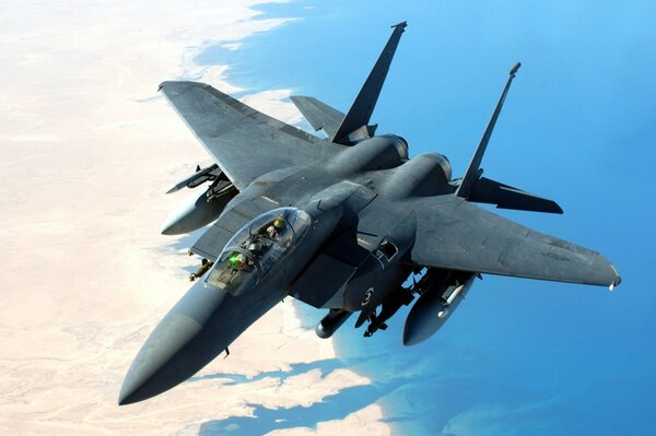 Tactical American fighter F-15 in flight