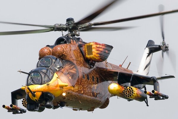 Military helicopter in an unusual coloring