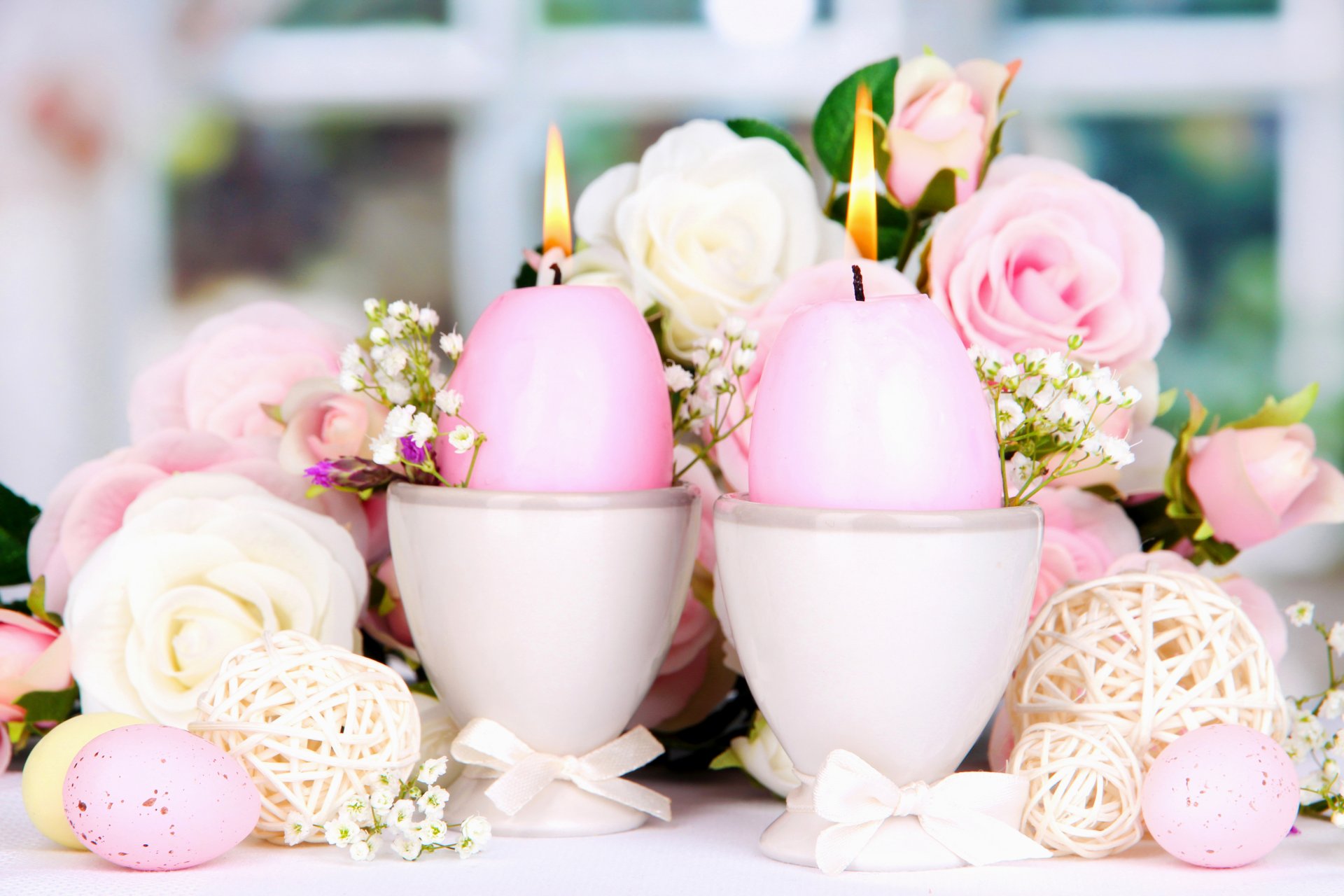 easter candles flowers eggs rose