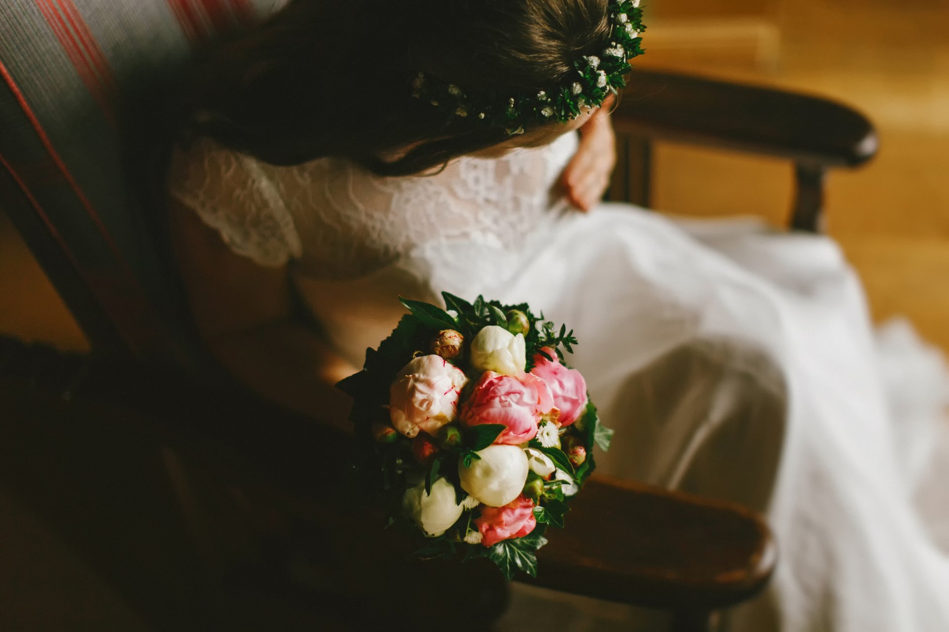 sposa matrimonio bouquet di peonie