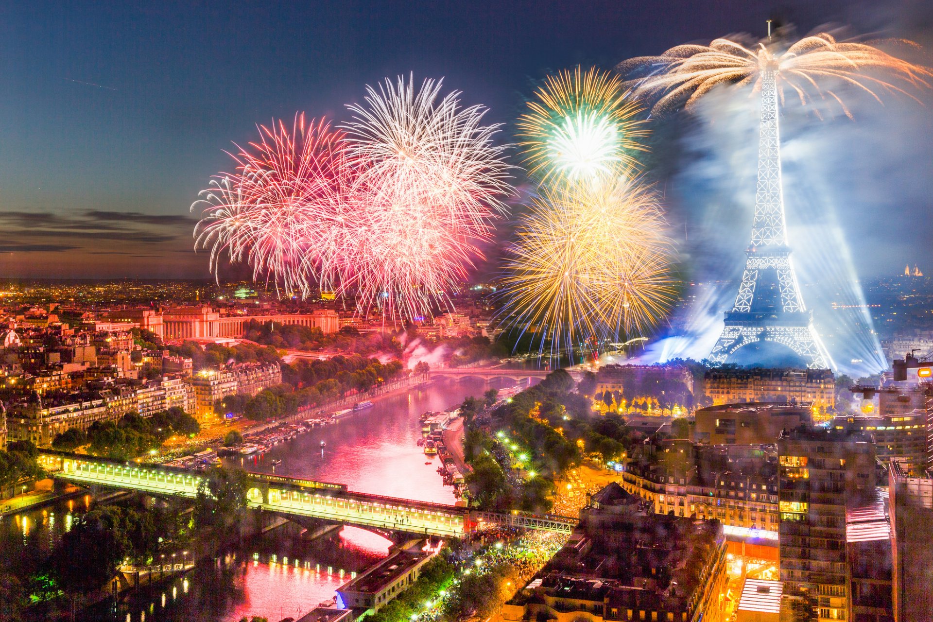 bastille day paris france july 142015 salute fireworks tower